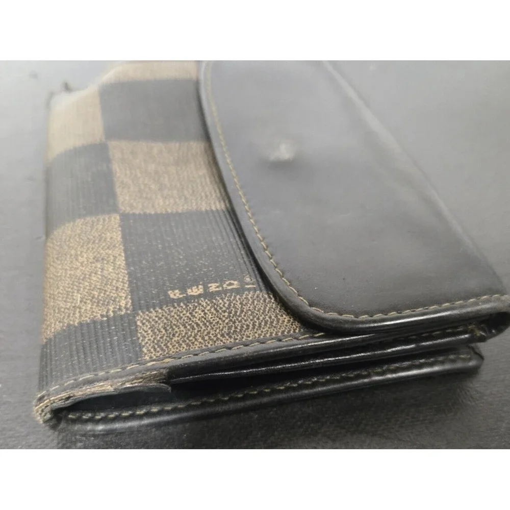 Fendi Bifold Vintage Wallet Brown Leather Canvas Zucca Made in Italy